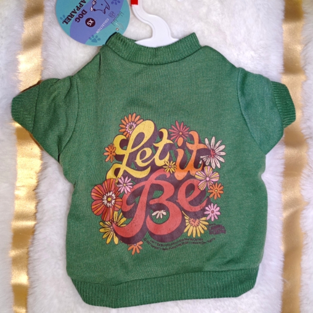 Green Retro Dog T-Shirt with Let It Be Graphic